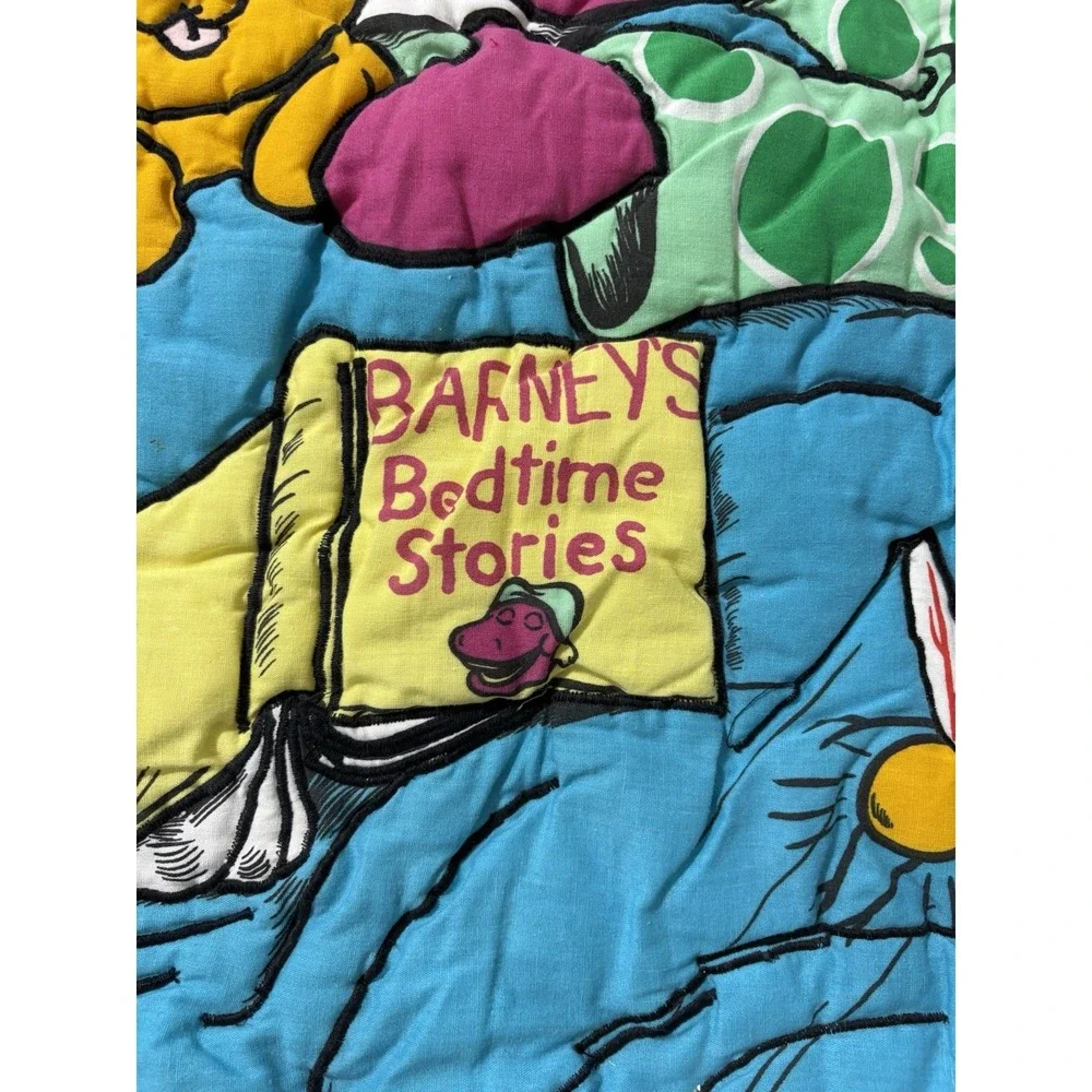 Vintage Barney‎ Barney's Bedtime Stories Quilt Crib Baby Blanket Plush 26x41